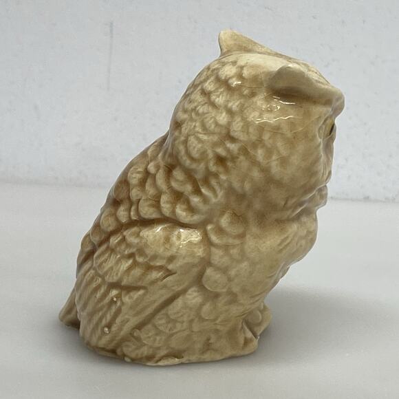 Vintage Ceramic Owl Figurine Hand Painted Glazed Tan Signed 2.25” - Picture 2 of 6